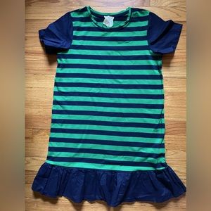 Hayden girls size 13/14 Kelly green and navy 5/8” repeated striped dress.
